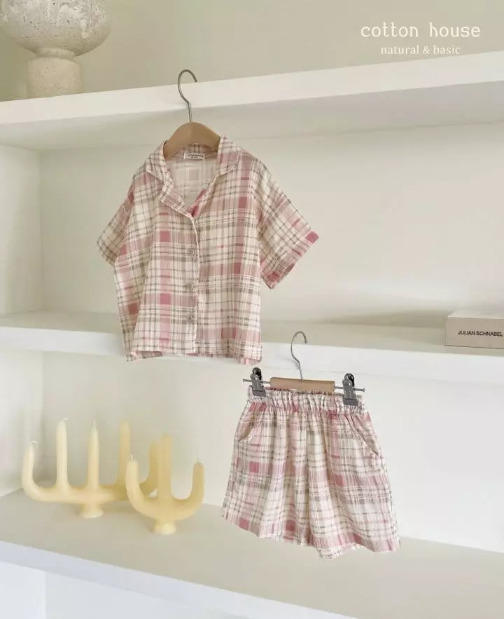Cotton House - Korean Children Fashion - #designkidswear - Check Collar Top Bottom Set - 5