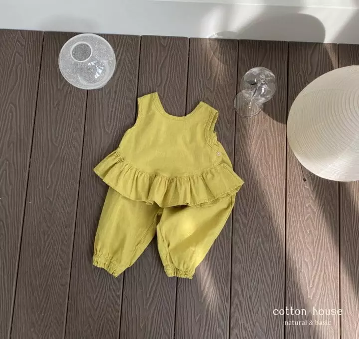 Cotton House - Korean Children Fashion - #designkidswear - Frill Sleeveless Top Bottom Set - 3