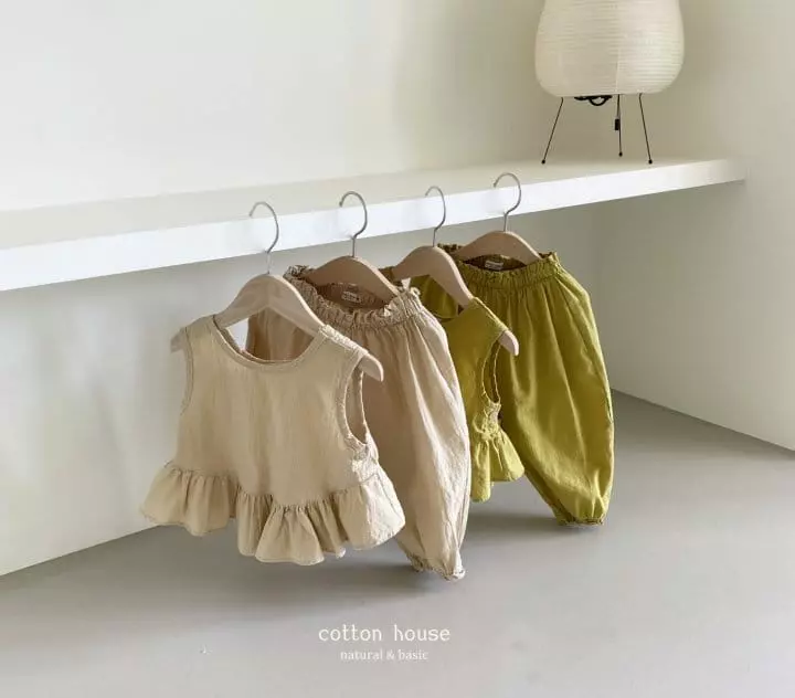 Cotton House - Korean Children Fashion - #designkidswear - Frill Sleeveless Top Bottom Set - 4