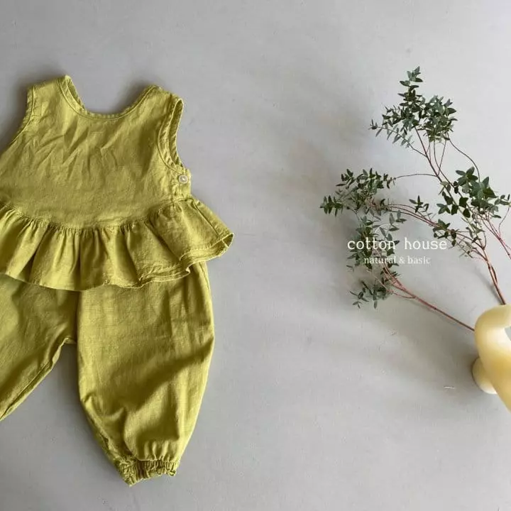 Cotton House - Korean Children Fashion - #fashionkids - Frill Sleeveless Top Bottom Set - 5
