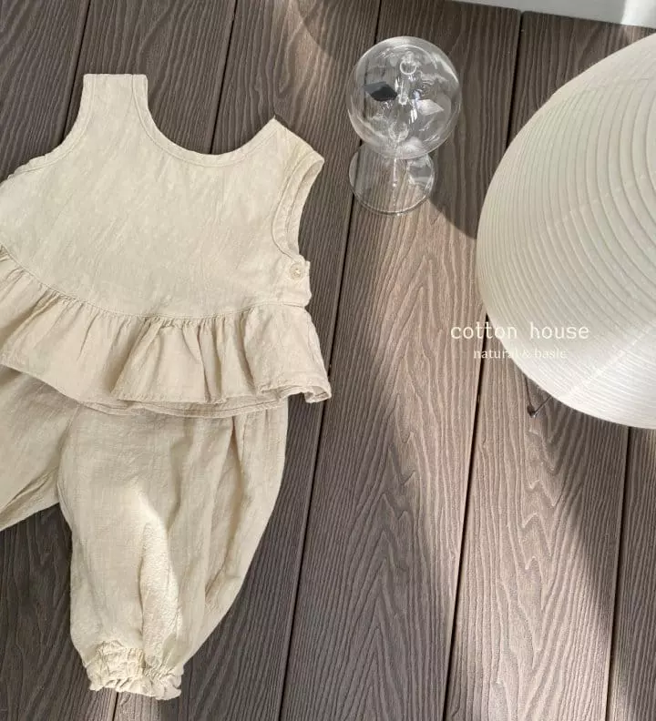 Cotton House - Korean Children Fashion - #kidsshorts - Frill Sleeveless Top Bottom Set - 6