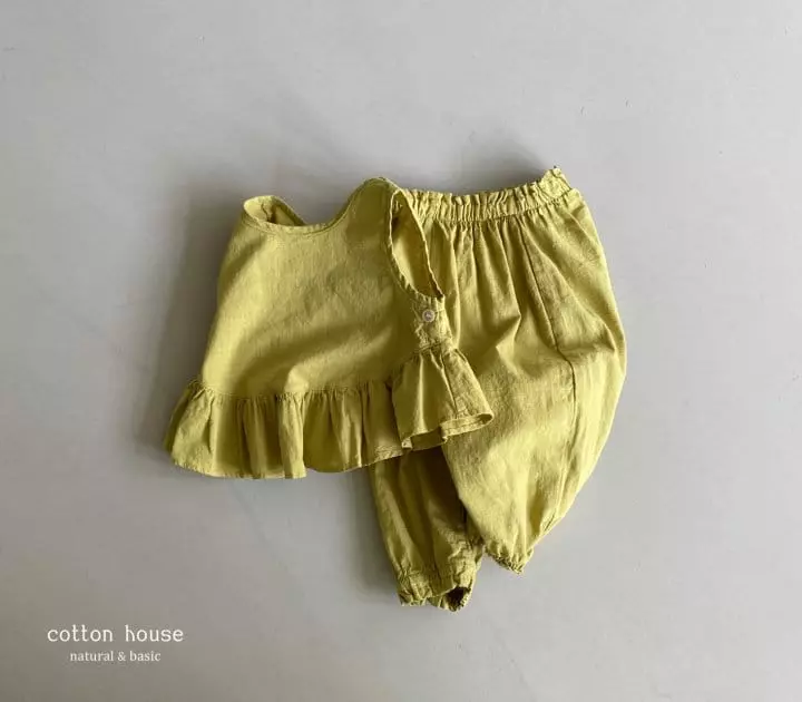 Cotton House - Korean Children Fashion - #kidsstore - Frill Sleeveless Top Bottom Set - 7