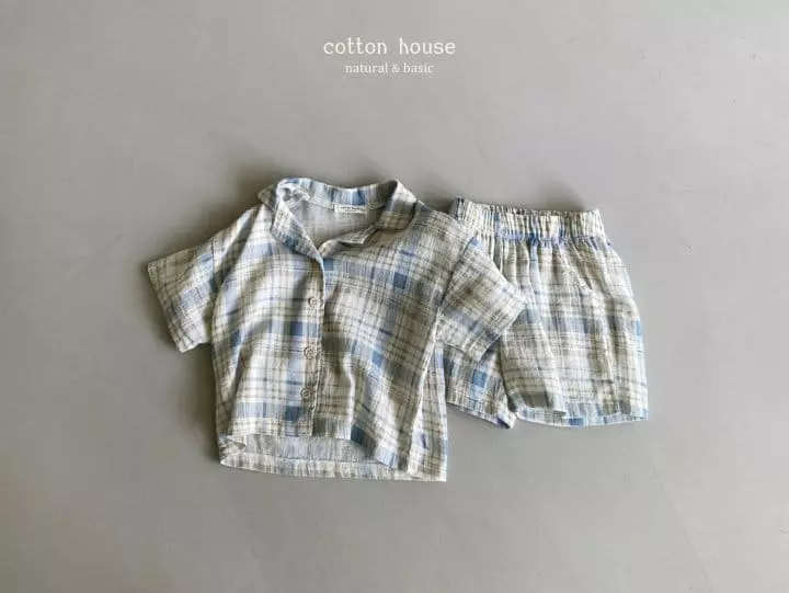 Cotton House - Korean Children Fashion - #kidzfashiontrend - Check Collar Top Bottom Set - 10