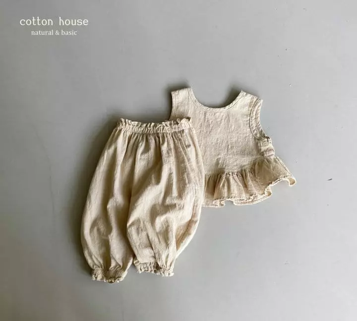 Cotton House - Korean Children Fashion - #kidzfashiontrend - Frill Sleeveless Top Bottom Set - 8