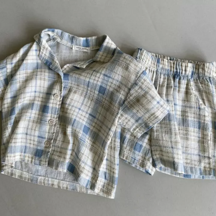 Cotton House - Korean Children Fashion - #littlefashionista - Check Collar Top Bottom Set - 12