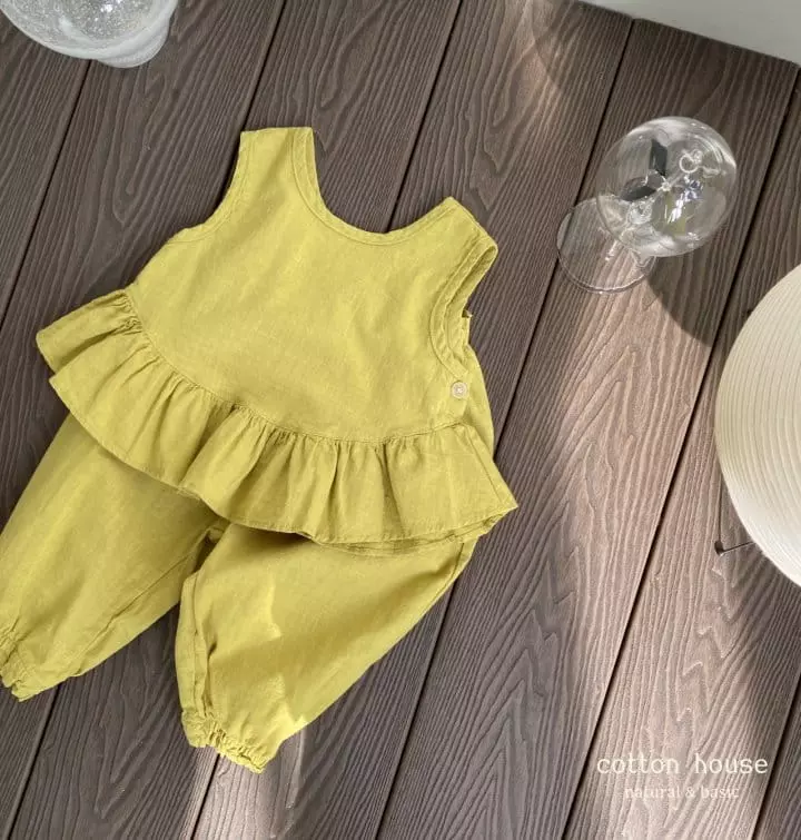 Cotton House - Korean Children Fashion - #littlefashionista - Frill Sleeveless Top Bottom Set - 10