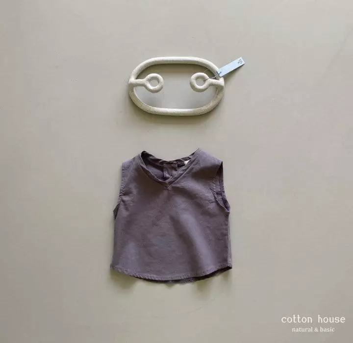 Cotton House - Korean Children Fashion - #littlefashionista - V Linen Sleeveless - 3
