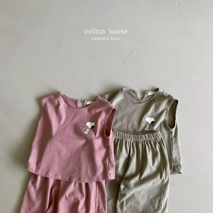 Cotton House - Korean Children Fashion - #littlefashionista - Snoopy Sleeveless Bottom Set - 9