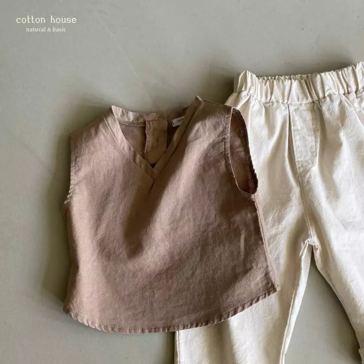 Cotton House - Korean Children Fashion - #littlefashionista - V Linen Sleeveless - 4