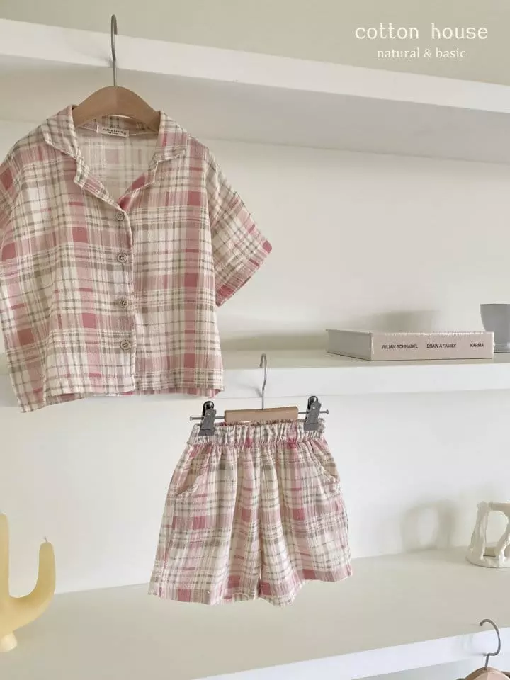 Cotton House - Korean Children Fashion - #stylishchildhood - Check Collar Top Bottom Set - 2