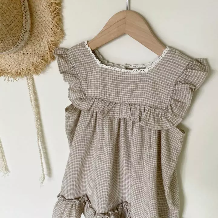 Cotton House - Korean Children Fashion - #todddlerfashion - Frill Check One-piece - 4