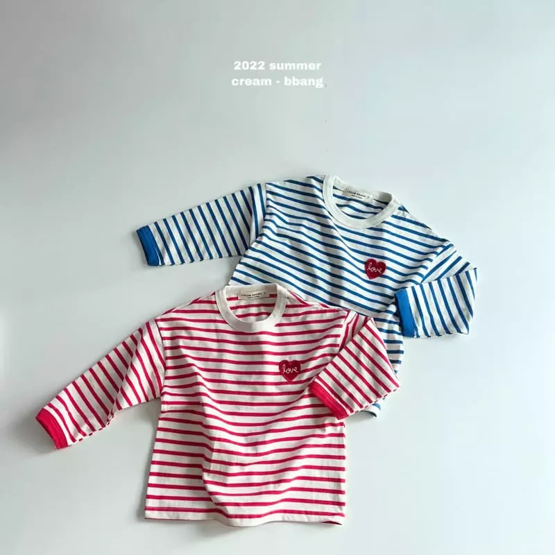 Cream Bbang - Korean Children Fashion - #childofig - Heart Wapen Stripes Tee