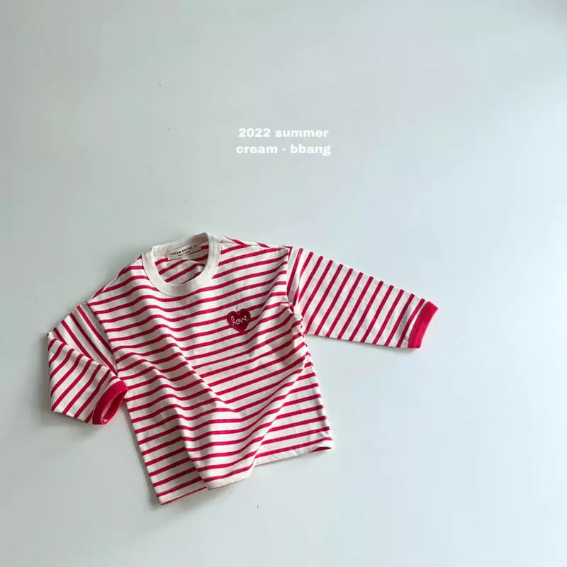 Cream Bbang - Korean Children Fashion - #childrensboutique - Heart Wapen Stripes Tee - 3