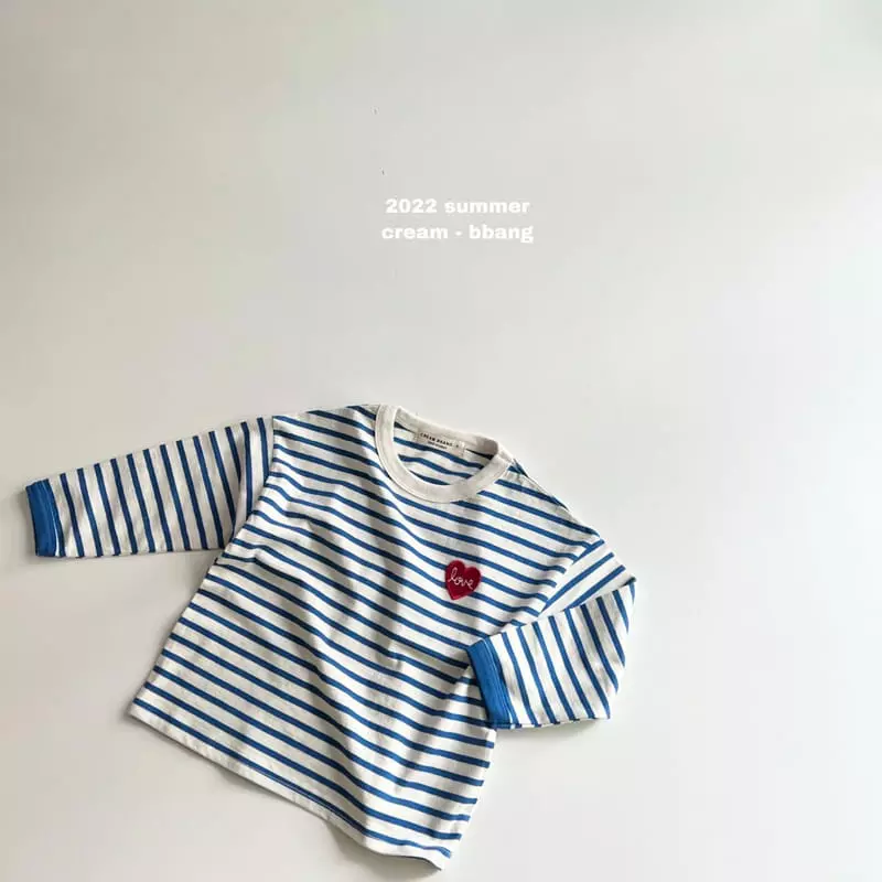 Cream Bbang - Korean Children Fashion - #kidsshorts - Heart Wapen Stripes Tee - 7