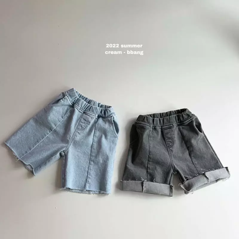 Cream Bbang - Korean Children Fashion - #toddlerclothing - Denim Slit Cutting Shorts