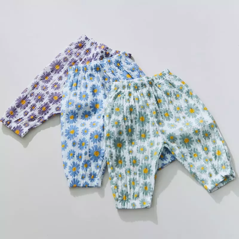 Creamcok - Korean Children Fashion - #todddlerfashion - Flower Cooling Capri Pants - 12
