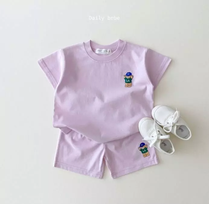 Daily Bebe - Korean Children Fashion - #fashionkids - Hurry Up Bear Top Bottom Set - 3