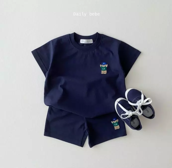 Daily Bebe - Korean Children Fashion - #kidzfashiontrend - Hurry Up Bear Top Bottom Set - 6