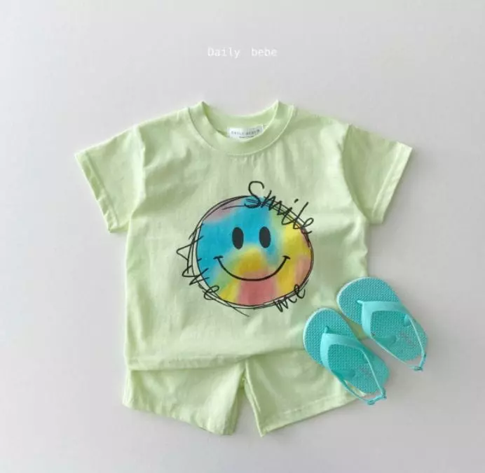 Daily Bebe - Korean Children Fashion - #minifashionista - Rainbow Smile Top Bottom Set