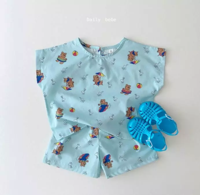 Daily Bebe - Korean Children Fashion - #minifashionista - Vacatin Bear Top Bottom Set - 2