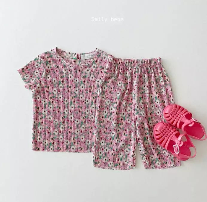 Daily Bebe - Korean Children Fashion - #toddlerclothing - New Flower Pleats Top Bottom Set
