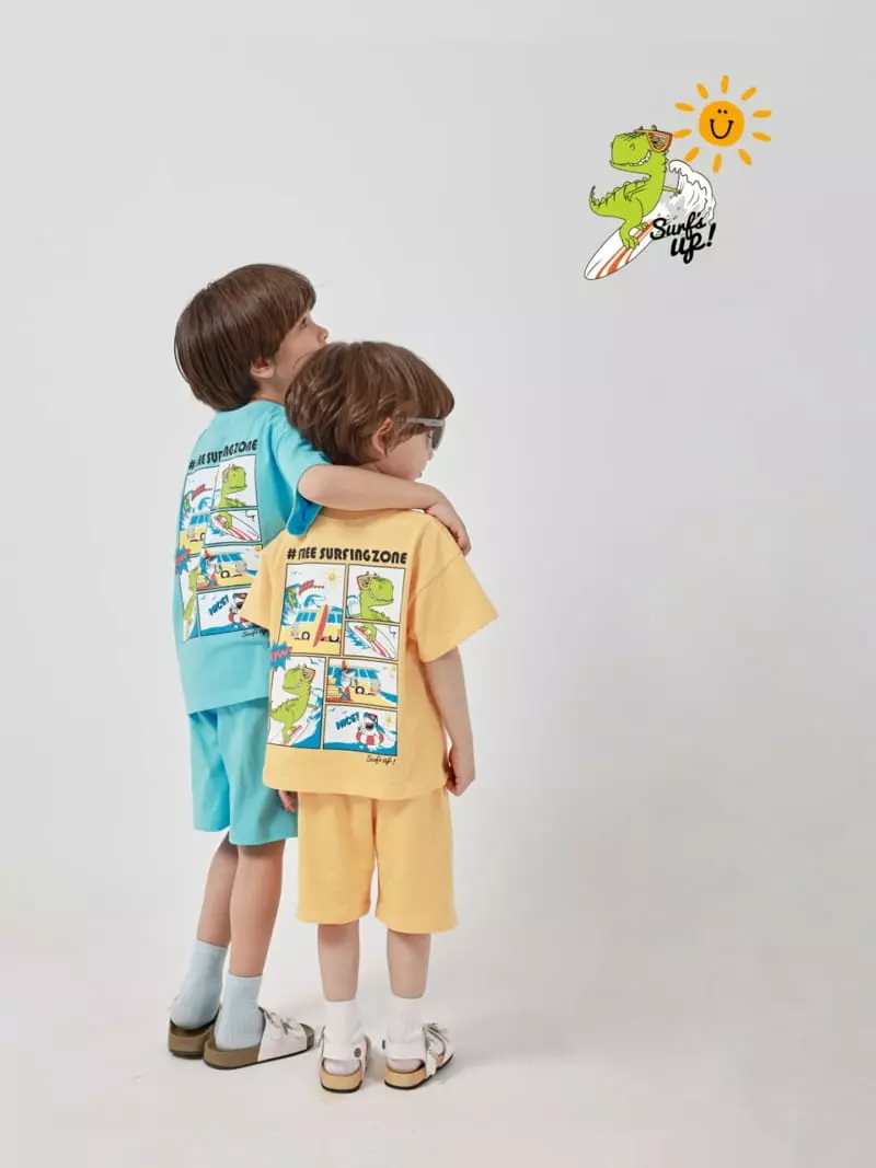 Fashion King - Korean Children Fashion - #discoveringself - Surfing Dino Top Bottom Set