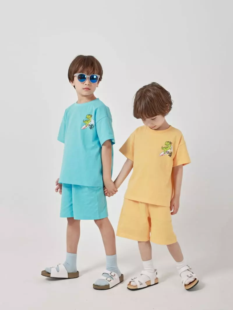 Fashion King - Korean Children Fashion - #kidsshorts - Surfing Dino Top Bottom Set - 3