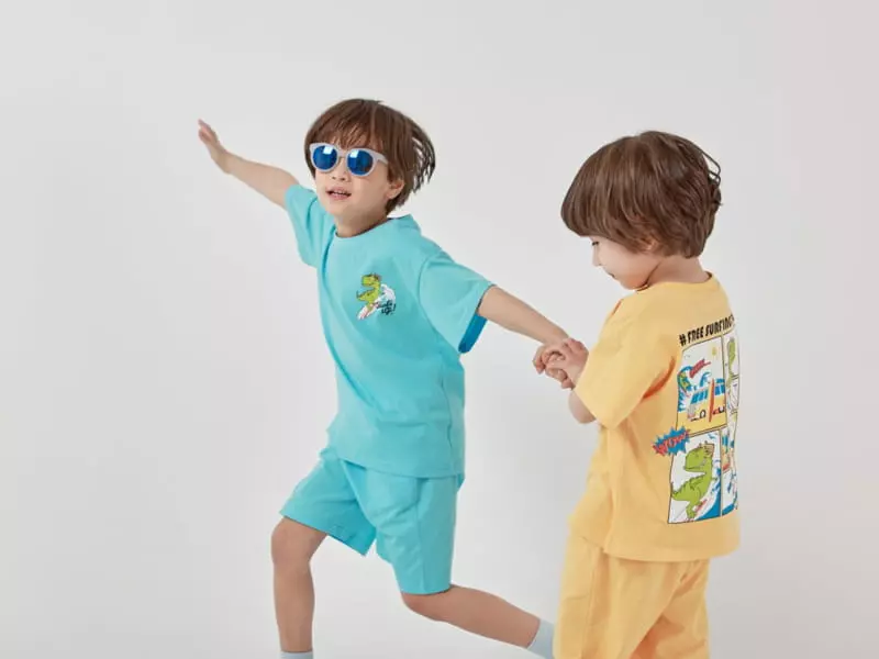 Fashion King - Korean Children Fashion - #kidsshorts - Surfing Dino Top Bottom Set - 4