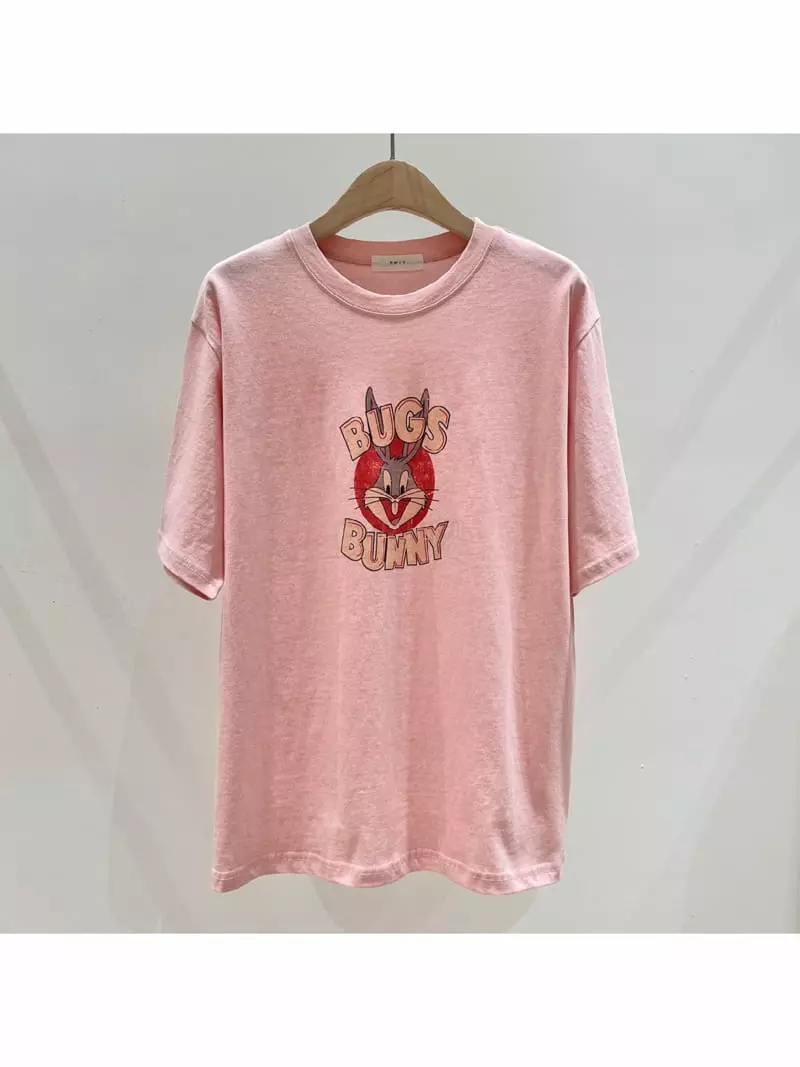 Fifty - Korean Women Fashion - #restrostyle - Rabbit Short Sleeves Tee - 4
