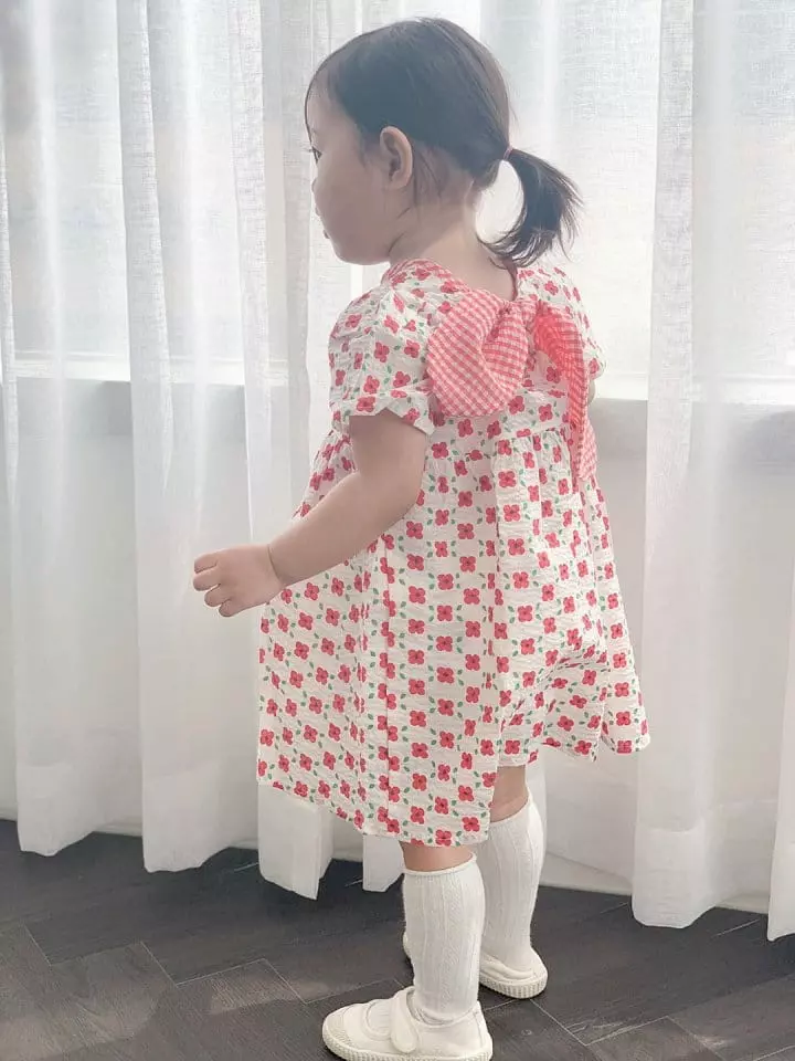 Flower J - Korean Children Fashion - #childrensboutique - Check Ribbon One-piece - 3