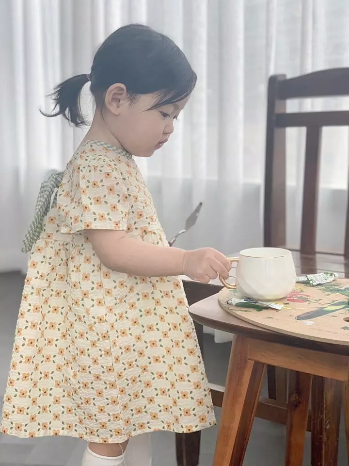 Flower J - Korean Children Fashion - #childrensboutique - Check Ribbon One-piece - 4