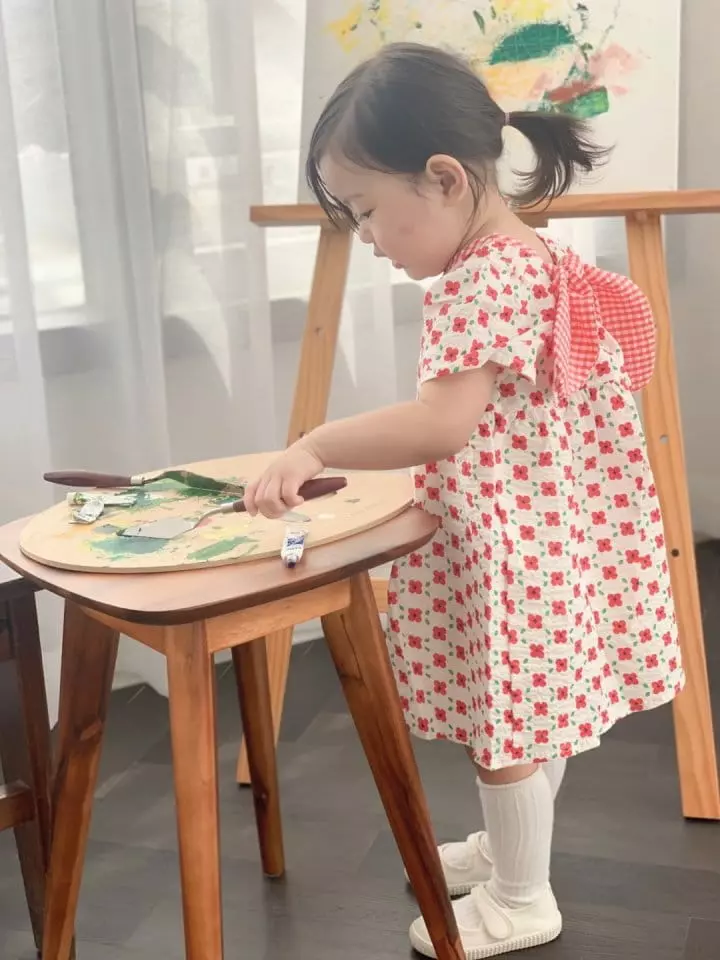 Flower J - Korean Children Fashion - #stylishchildhood - Check Ribbon One-piece