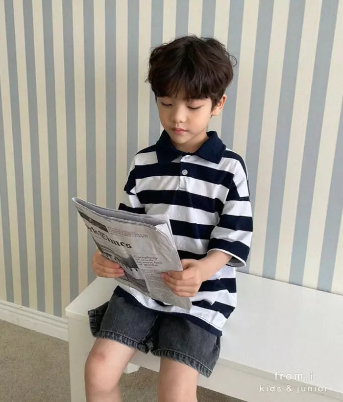 From I - Korean Children Fashion - #littlefashionista - Stripes Collar Tee - 12