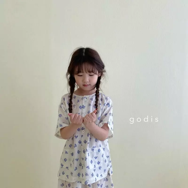 Godis - Korean Children Fashion - #toddlerclothing - Blue Flower Pajama - 6