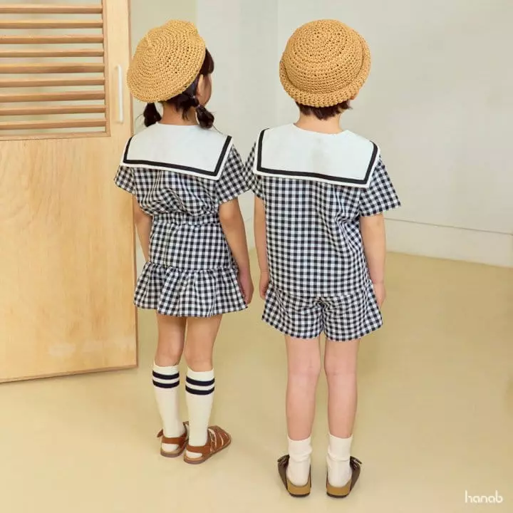 Hanab - Korean Children Fashion - #discoveringself - Sailor Check Top Bottom Set - 3