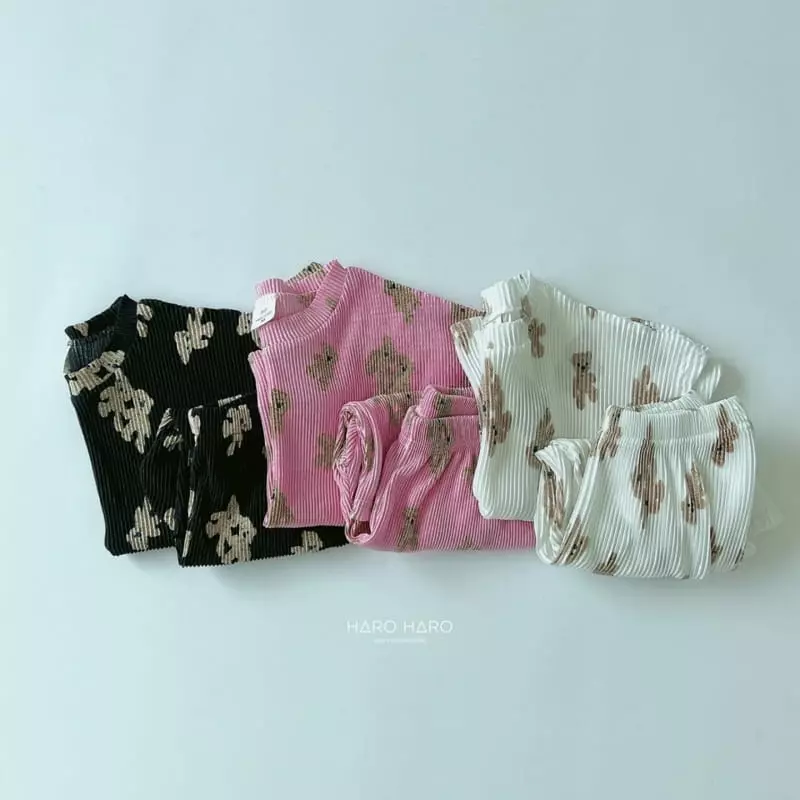 Haro Haro - Korean Children Fashion - #childofig - Bear Pleats Top Bottom Set - 4
