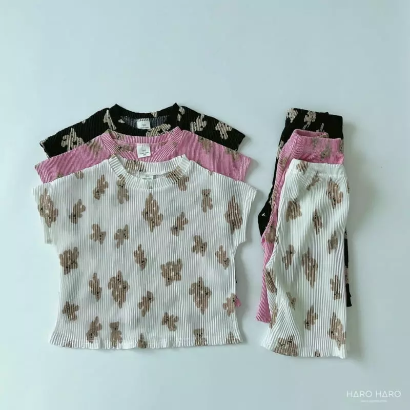 Haro Haro - Korean Children Fashion - #discoveringself - Bear Pleats Top Bottom Set - 6