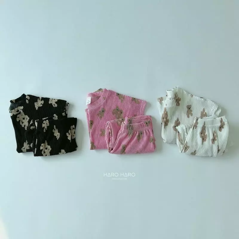 Haro Haro - Korean Children Fashion - #prettylittlegirls - Bear Pleats Top Bottom Set