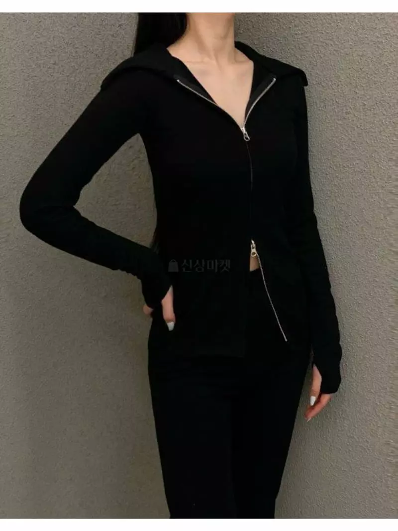 Howl - Korean Women Fashion - #momslook - Rib Over Collar Zip-up - 2