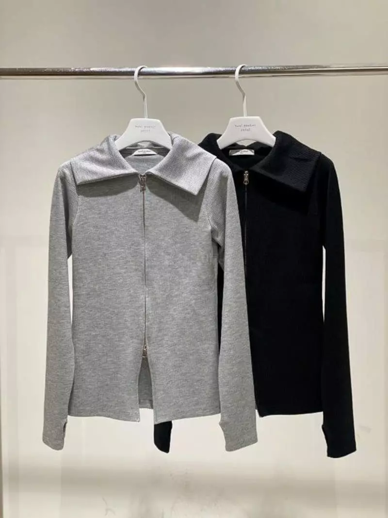 Howl - Korean Women Fashion - #womensfashion - Rib Over Collar Zip-up - 4
