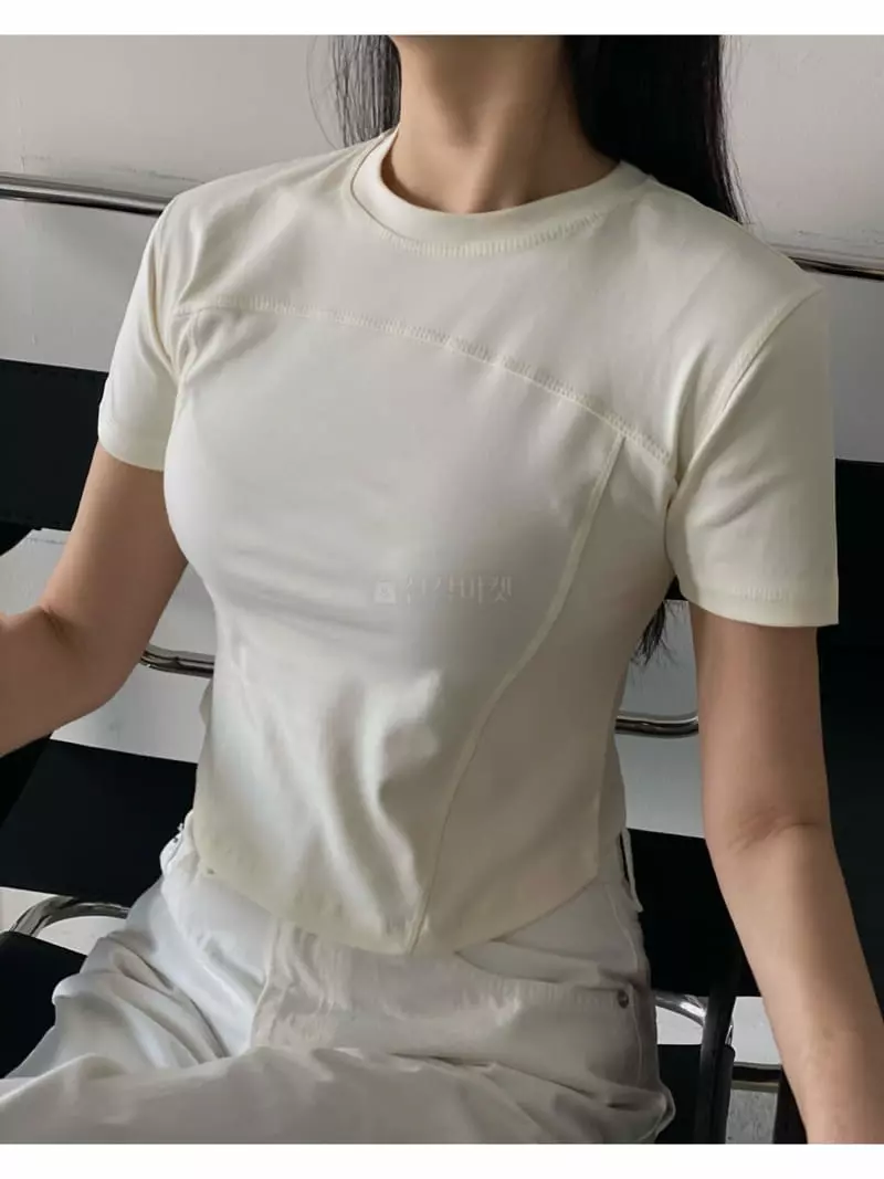 Howl - Korean Women Fashion - #restrostyle - Short Stitch Short Sleeves Tee