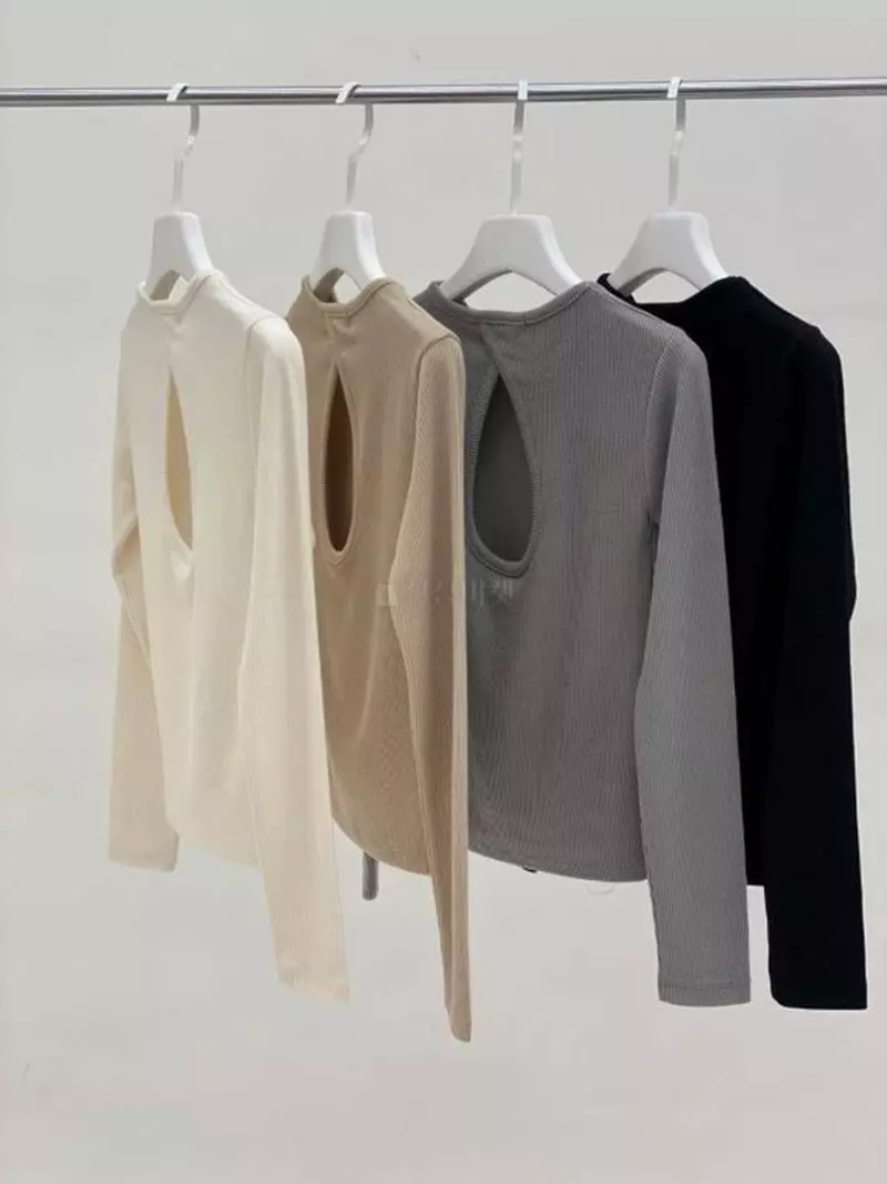 Howl - Korean Women Fashion - #womensfashion - Back Slit Round Long Sleeves Tee - 4