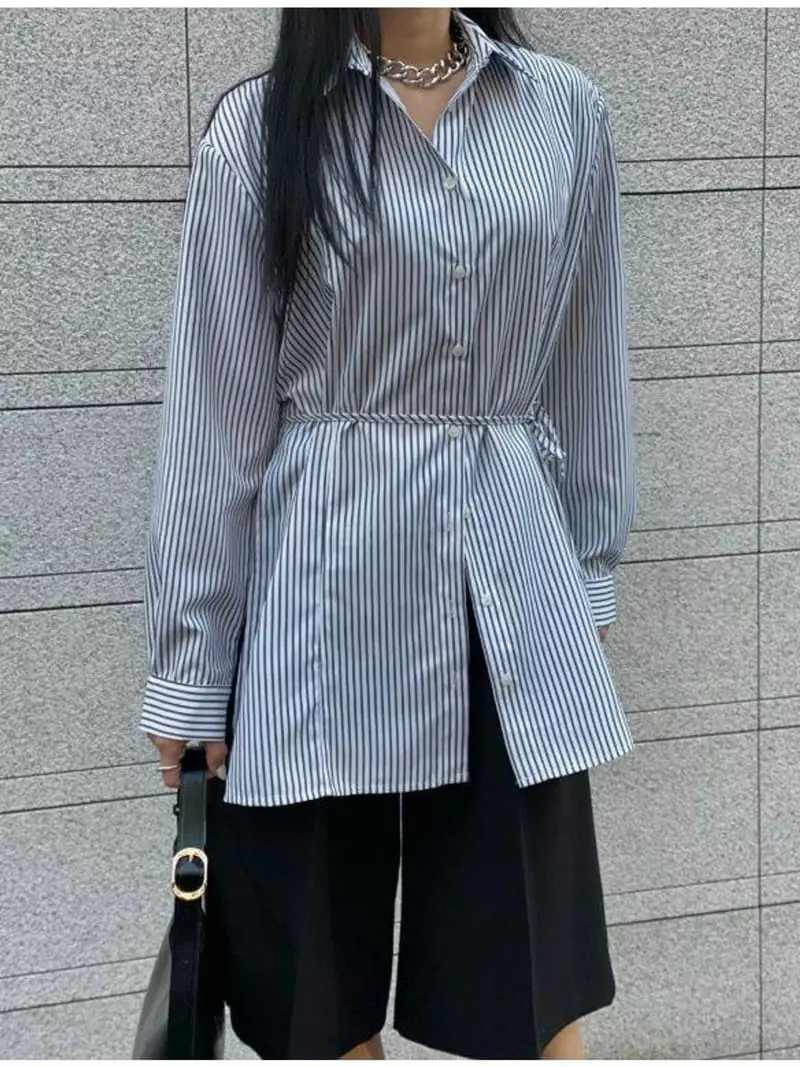 Howl - Korean Women Fashion - #womensfashion - Slit Stripes Shirt - 2