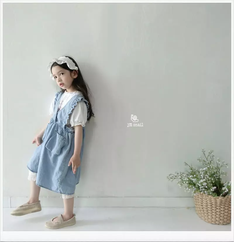 JM Snail - Korean Children Fashion - #Kfashion4kids - Denim Frill Pocket One-piece - 7