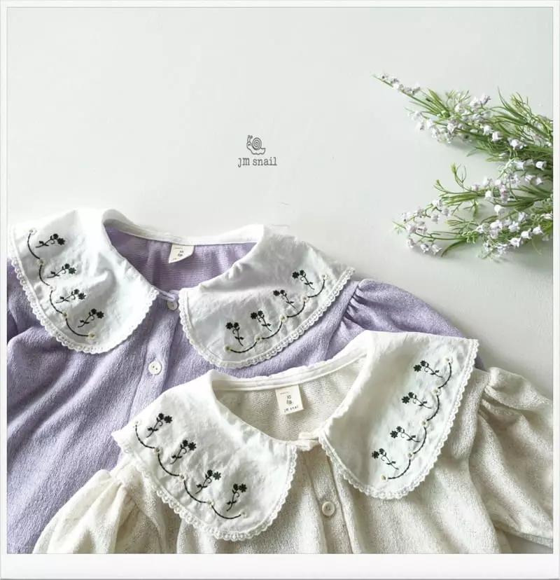 JM Snail - Korean Children Fashion - #designkidswear - Linen Flower Collar Cardigan - 12