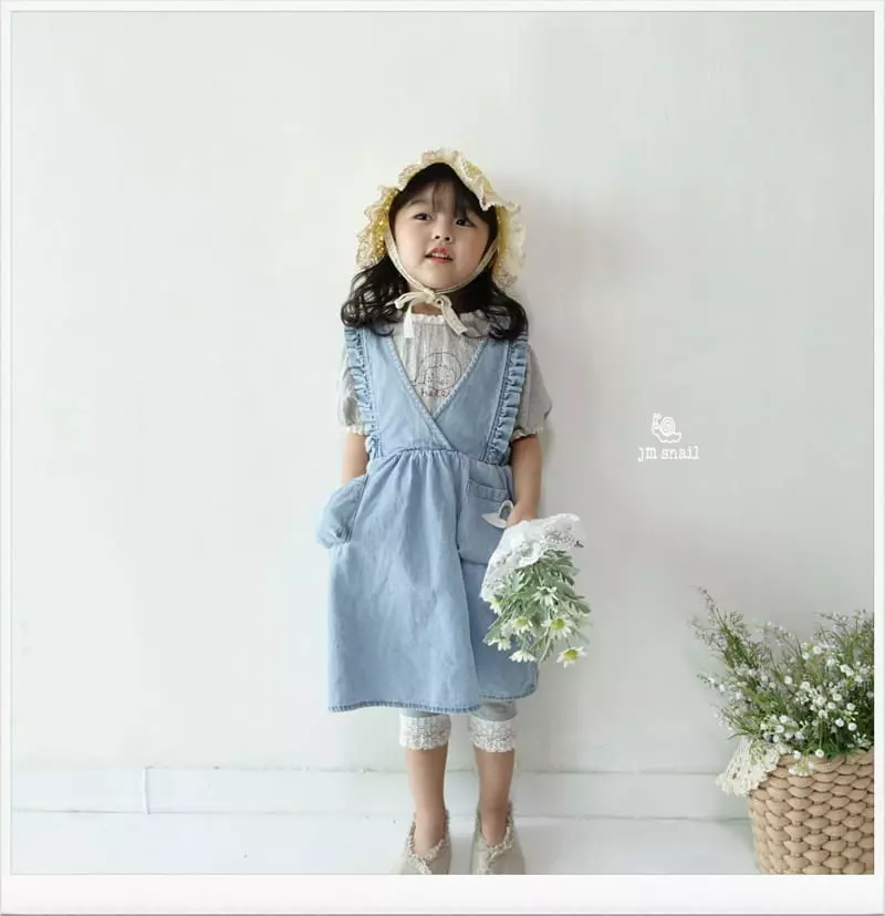 JM Snail - Korean Children Fashion - #designkidswear - Denim Frill Pocket One-piece