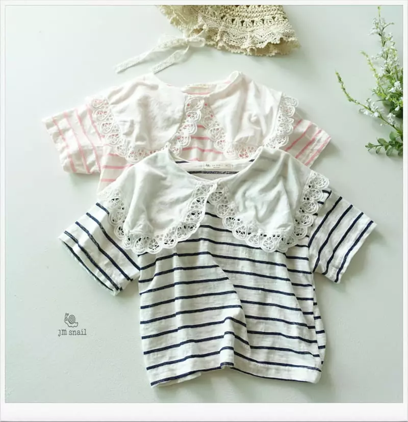 JM Snail - Korean Children Fashion - #discoveringself - Lin Two Collar Stripes Tee - 8