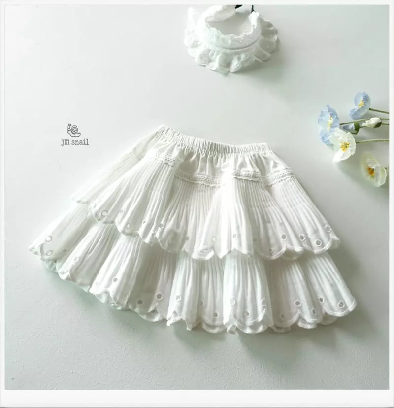 JM Snail - Korean Children Fashion - #fashionkids - Scalap Embroidery Wrinkle Skirt - 6