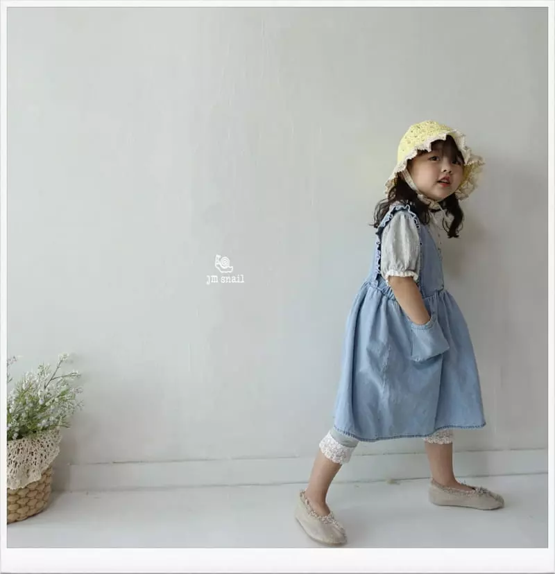 JM Snail - Korean Children Fashion - #fashionkids - Denim Frill Pocket One-piece - 3