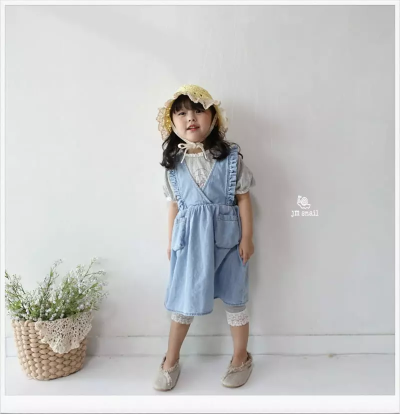 JM Snail - Korean Children Fashion - #fashionkids - Denim Frill Pocket One-piece - 4